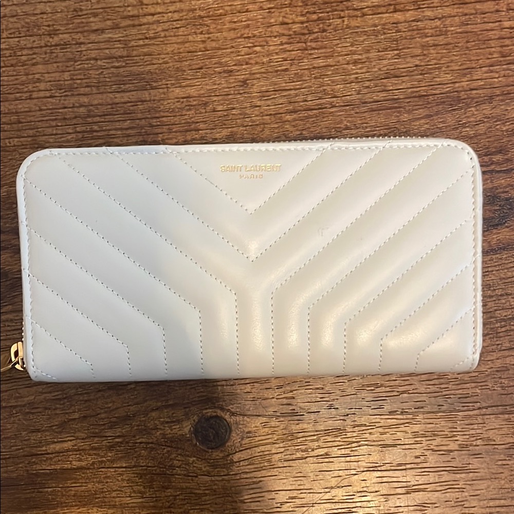 Saint Laurent White Quilted Wallet Chevron Design